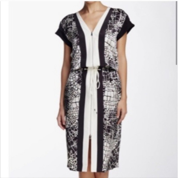 Vince Silk Sheath Dress Pockets, Mixed Croc Print Black/White Career Capsule 2
